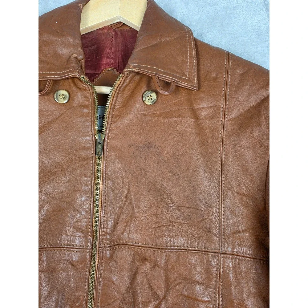 Vintage McGregor Leather Jacket Mens 40 Brown Talon Zip Bomber Fits Very Short